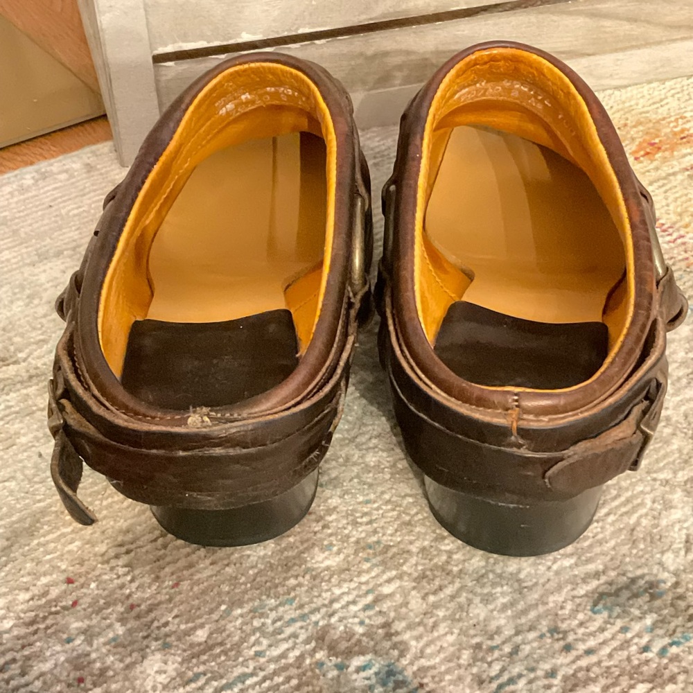 Frye Brown Leather Mules with Buckle Detail - Picture 3 of 16